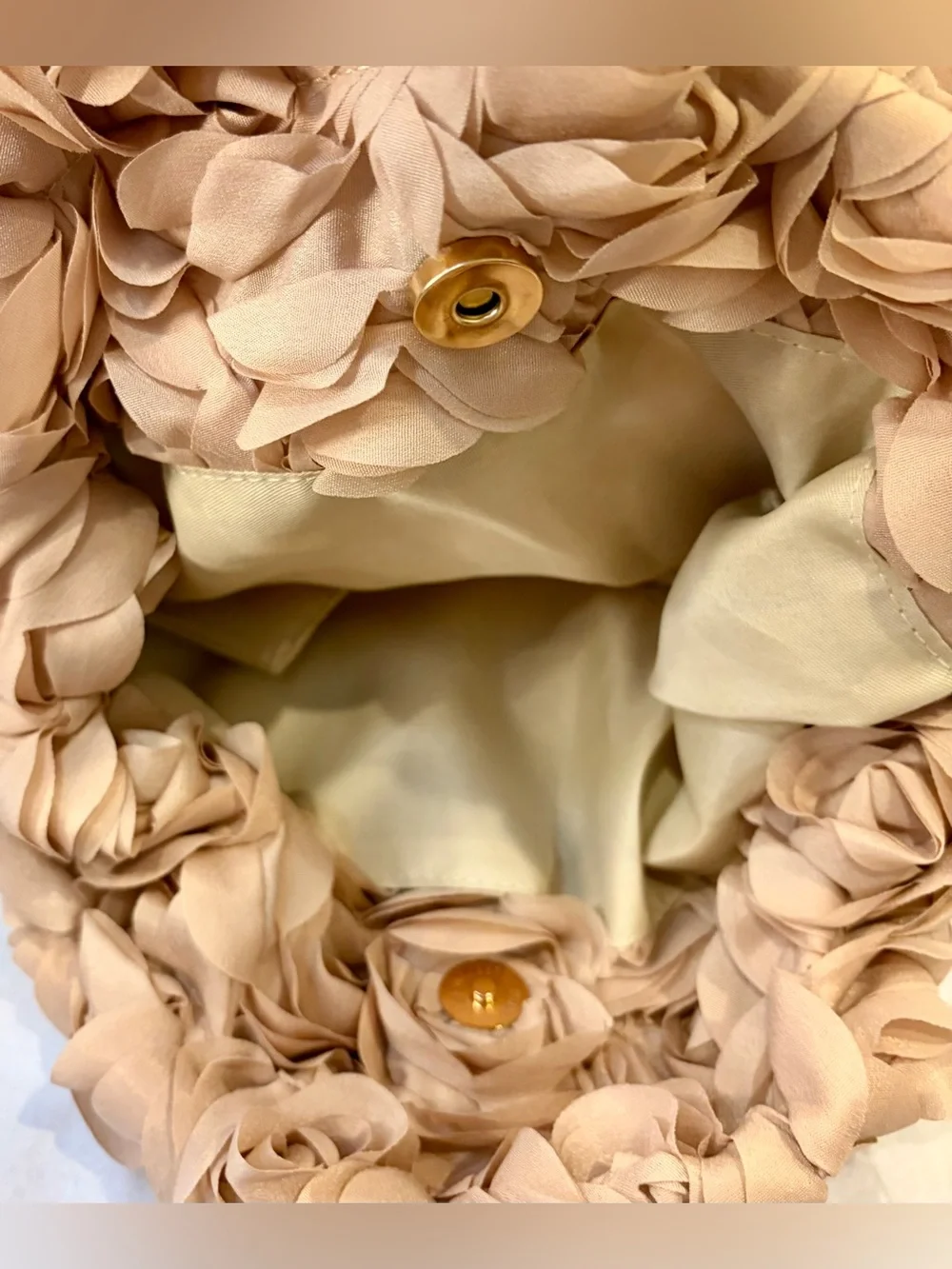 NIP Blush Floral Rosette Gold-Tone Double Handle Handbag w/Versatile Bag Charm - Picture 5 of 11